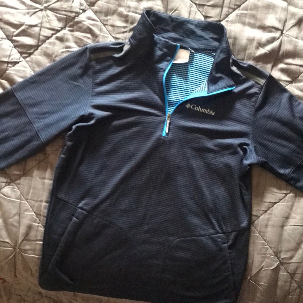 Boys 1/4 zip sports shirt Columbia brand navy and turquoise.